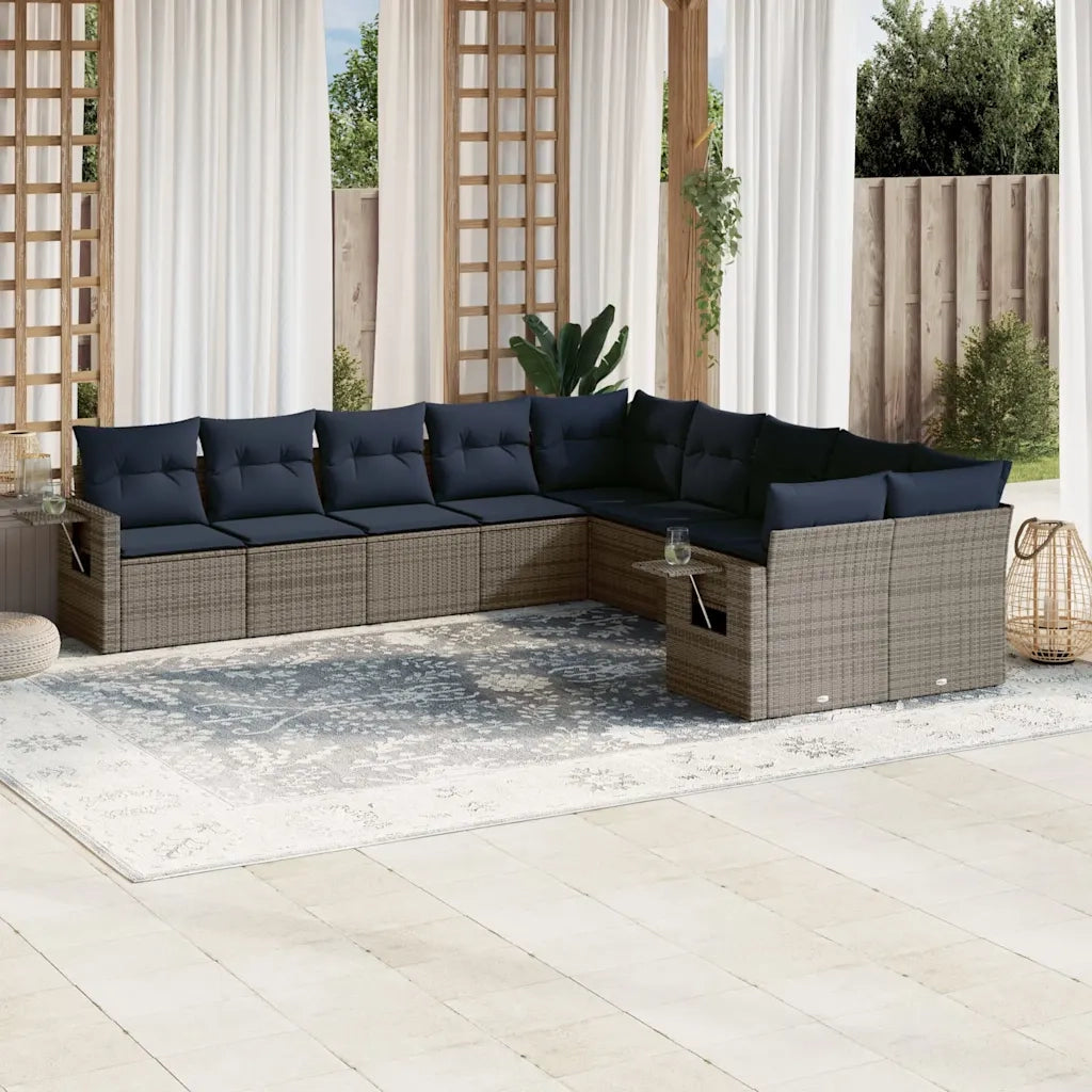 Set Divani da Giardino 10 pz con Cuscini Grigio in Polyrattan 3220710