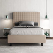 Letto imbottito Piazza e mezzo 130x200 cm Sunny - Similpelle,Tortora,Con rete