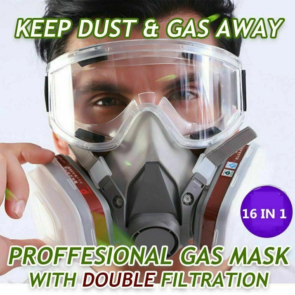 Set Maschera Respiratoria 17 in 1 con Occhiali e Filtri 6001 per Verniciatura e Levigatura Semimaschera Riutilizzabile Regolabile