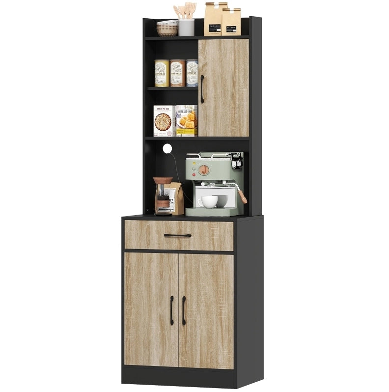 Mobiletto alto da cucina 60x40x180 cm effetto legno e nero con passacavi