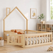 Letto a casetta 90 × 200 cm con struttura a camino rete a doghe e barriera in legno di pino e MDF naturale