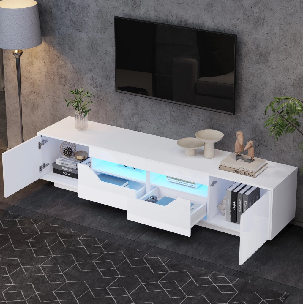 Mobile TV 180x40x45 cm con 2 cassetti; 2 armadietti e LED; bianco