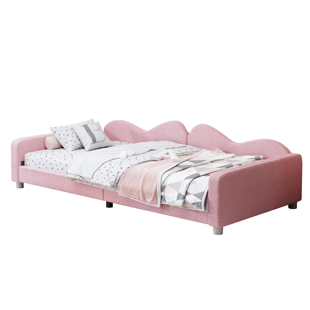 Letto per bambini imbottito rosa con schienale e braccioli struttura a doghe in legno portata 120 kg