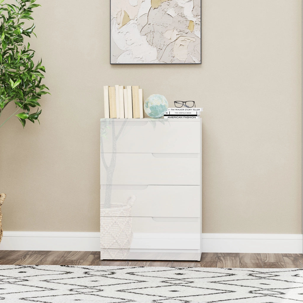 Cassettiera 4 Cassetti Moderna in Legno, Mobiletto Salvaspazio per Camera da Letto e Casa, 60x40x85 cm, Bianco Lucido