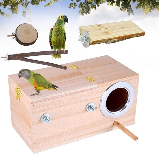 Cassa di allevamento per uccelli con piattaforma in legno naturale da 60x60x120 cm