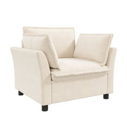 Poltrona relax con braccioli, cuscini e seduta profonda per soggiorno con struttura in metallo in chenille beige