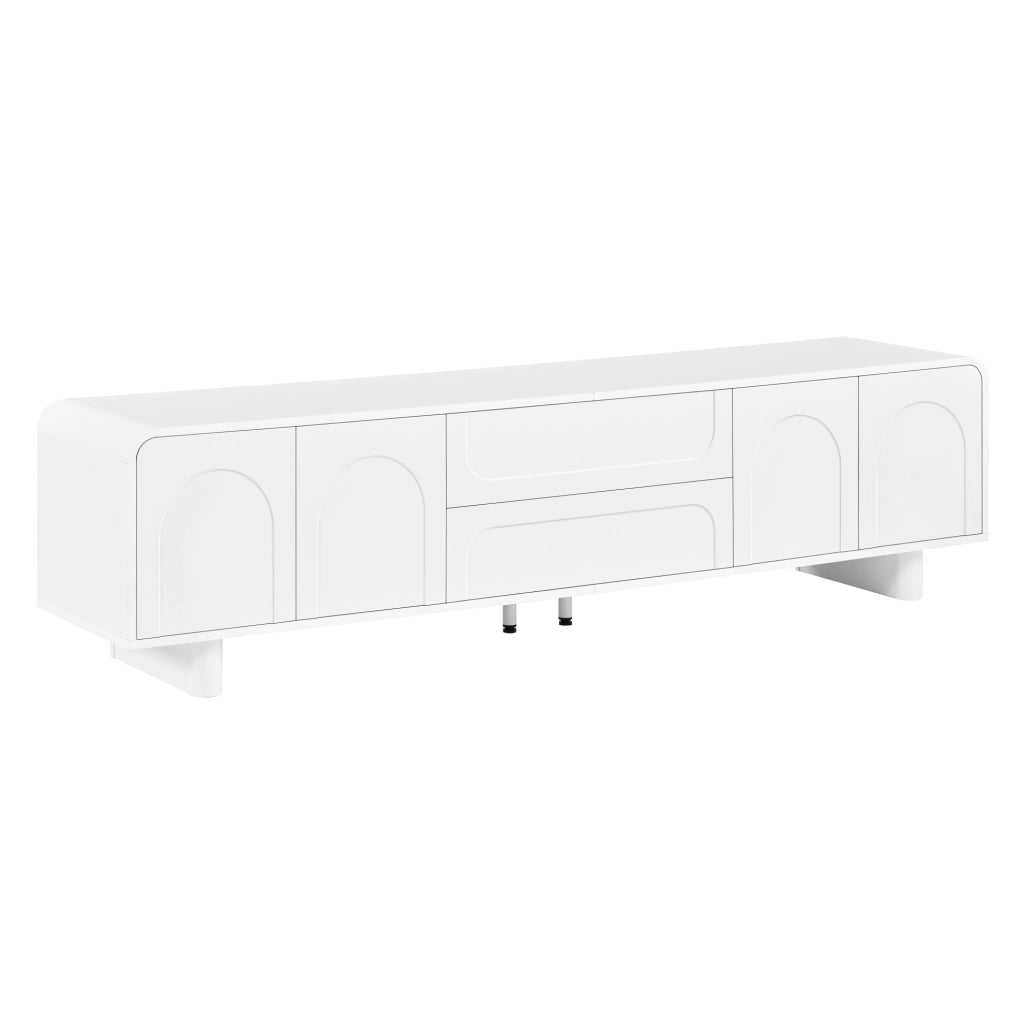 Mobile TV basso bianco 180 cm con 4 ante, 2 cassetti e passacavi