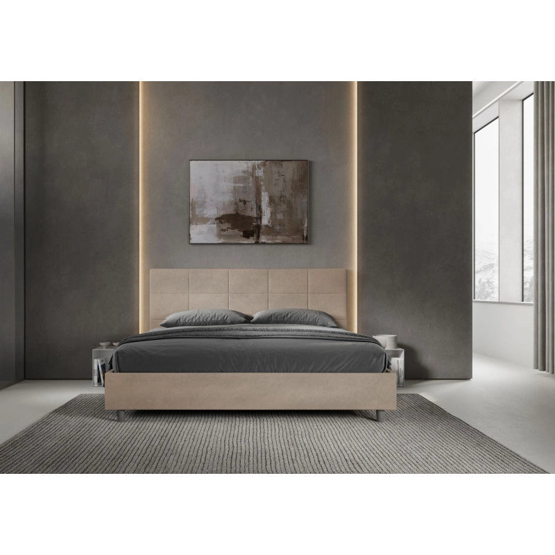 Letto imbottito Matrimoniale 190x200 cm Mika - Senza rete,Microfibra,Sabbia