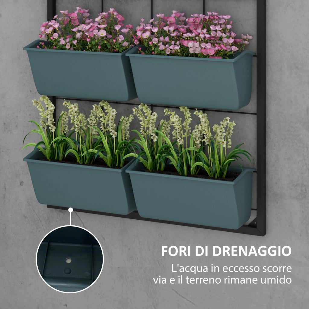 Orto Verticale a 3 Livelli con 6 Vasi in Acciaio e Plastica, 52x14x66cm, Verde Scuro