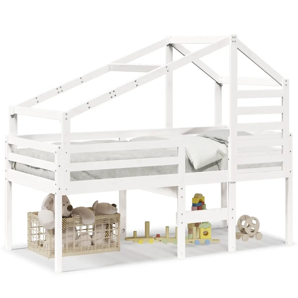 Letto a Soppalco con Tetto Bianco 90x190 cm in Legno di Pino 3281981