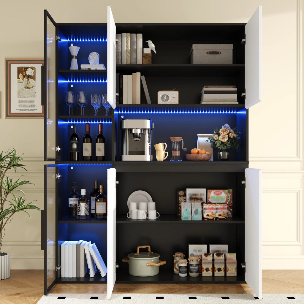 ARMADIO Vetrina 120x40x160 cm MDF Bianco e Nero con LED