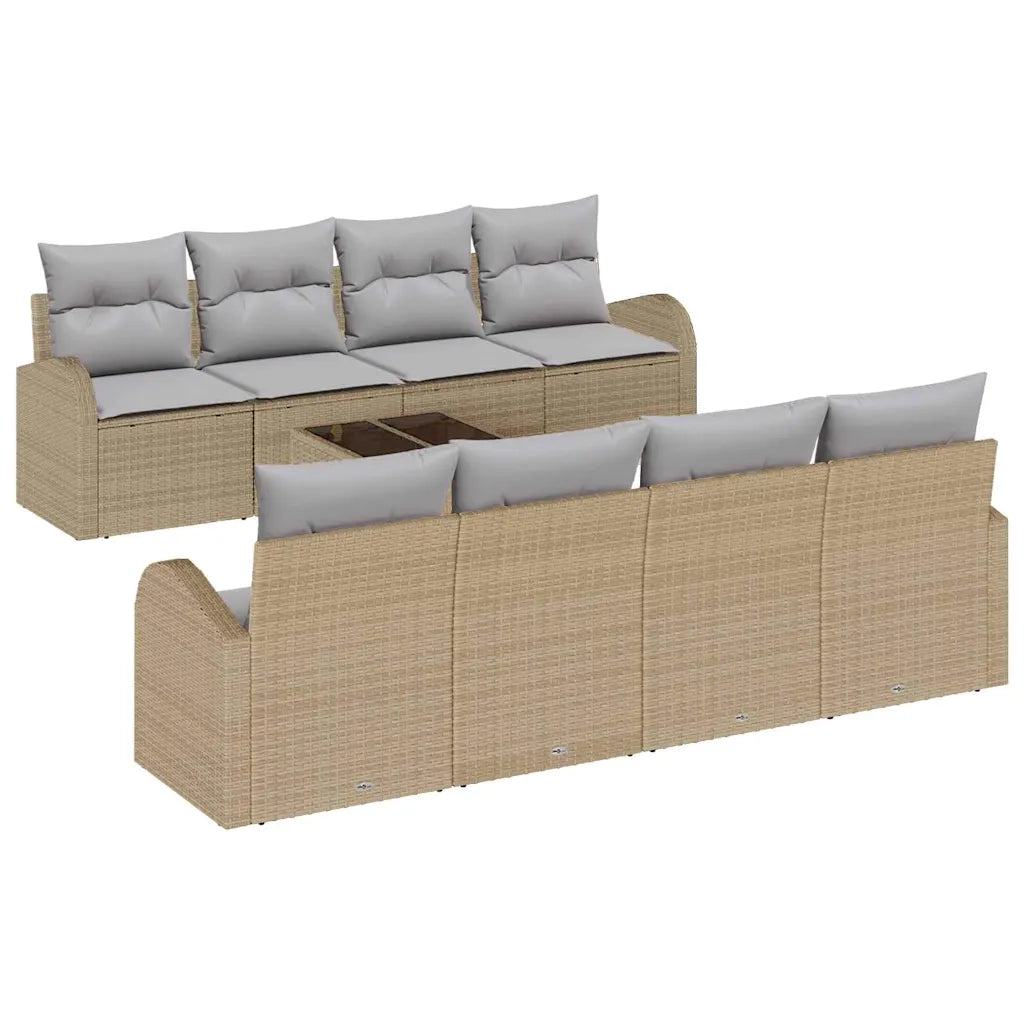 Set Divano da Giardino con cuscino 9 pcs Beige e grigio