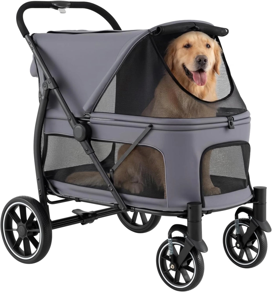 Passeggino Pieghevole per Cani Portata 40 kg, Grigio
Carrozzina per Cani con Entrata Bassa, Finestra Regolabile in Rete, Tasche Portaoggetti e Cintura di Sicurezza