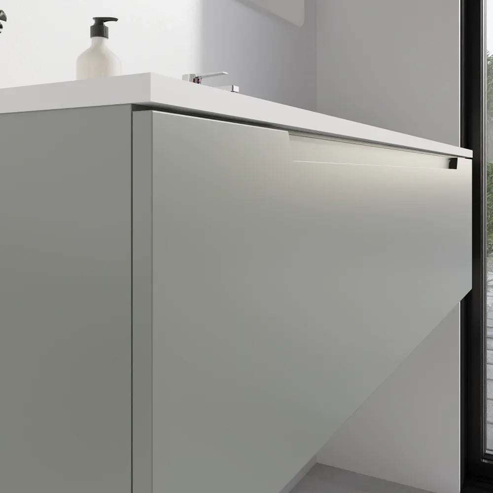 Mobile bagno sospeso 120cm smoke green opaco un cassettone con lavabo bianco opaco| Bako