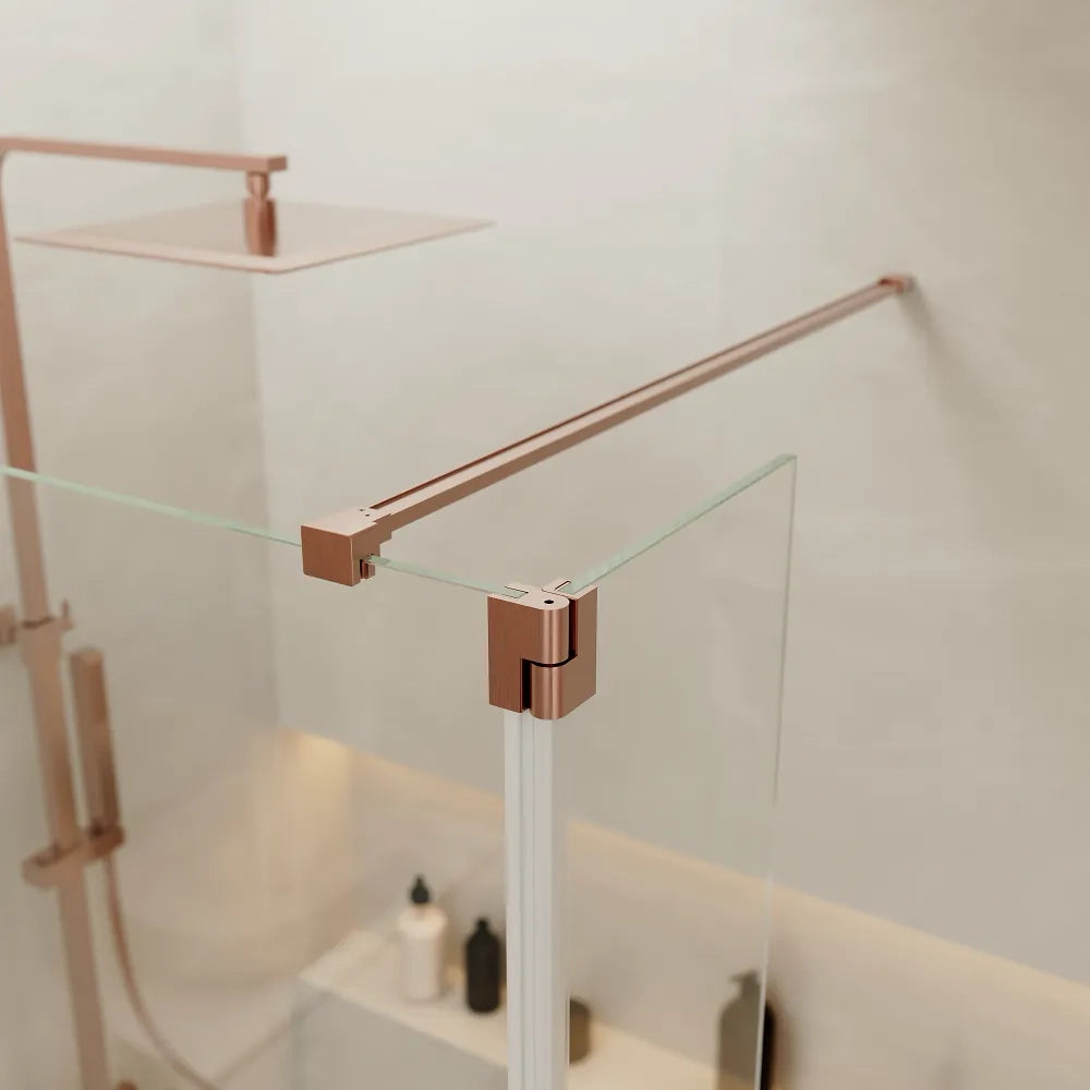 Doccia walk-in 120cm + anta girevole 40cm vetro 8mm trasparente anticalcare profili rame spazzolato h200 | Keros