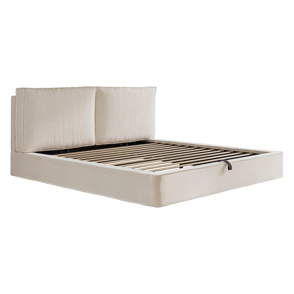 Letto contenitore matrimoniale 180 × 200 cm 2 posti con sollevamento idraulico; senza materasso; in velluto beige