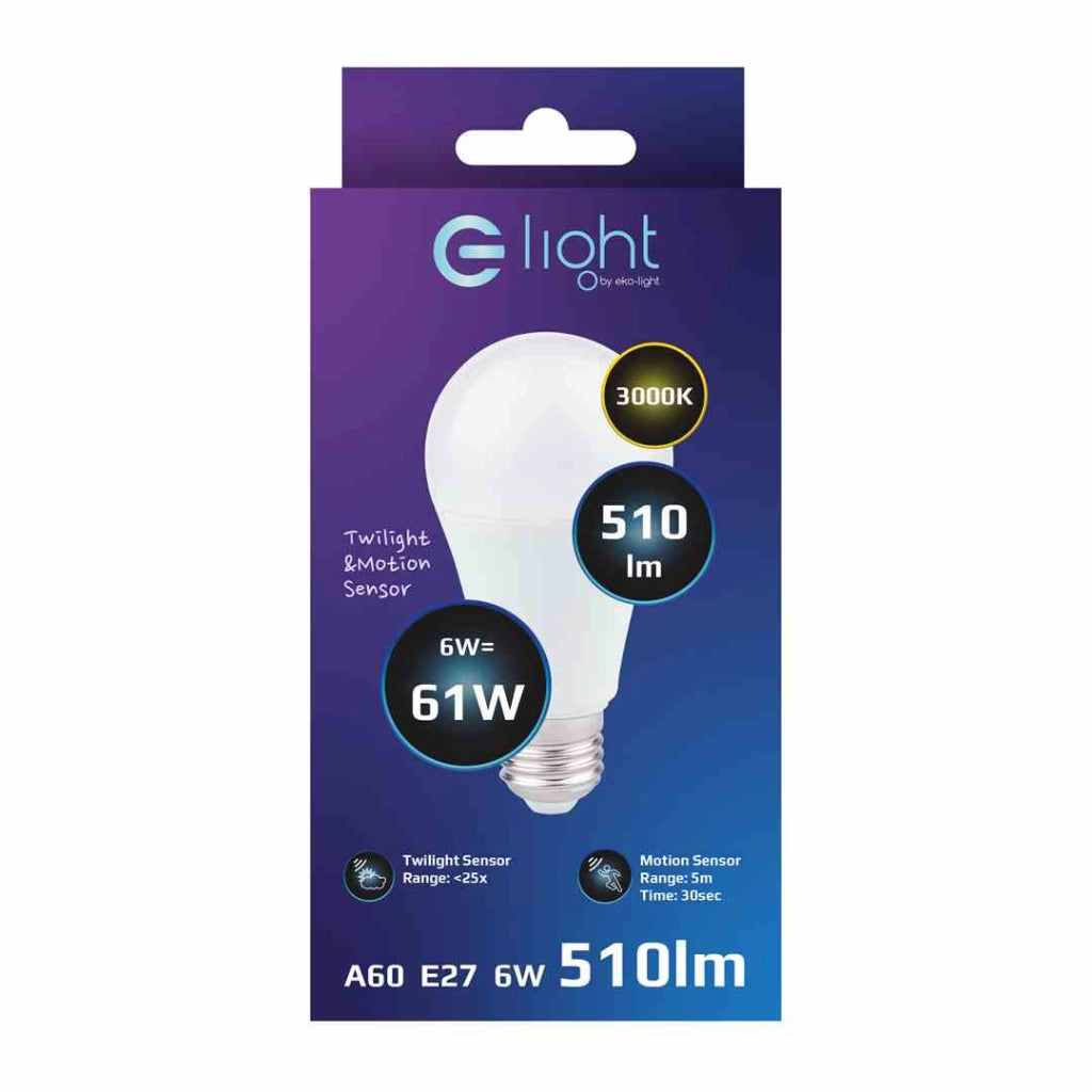 Lampadina LED 6W E27 3000K sensore movimento crepuscolare EK8047