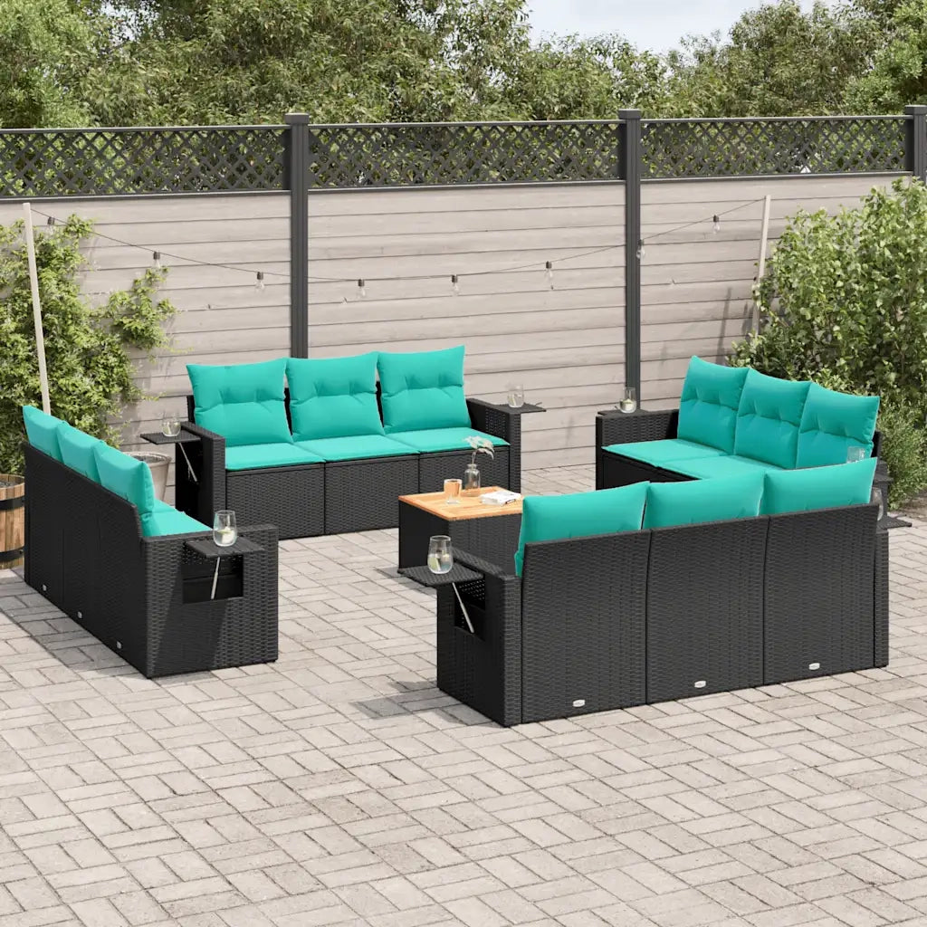 Set Divani da Giardino 13 pz con Cuscini Nero in Polyrattan 3224496