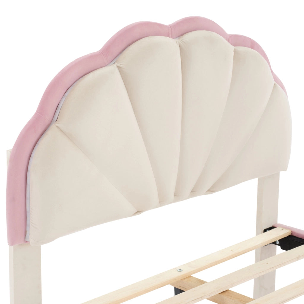 Letto singolo 90 ¡Á 200 cm con testiera imbottita LED multicolore in PU rosa e bianco con rete a doghe