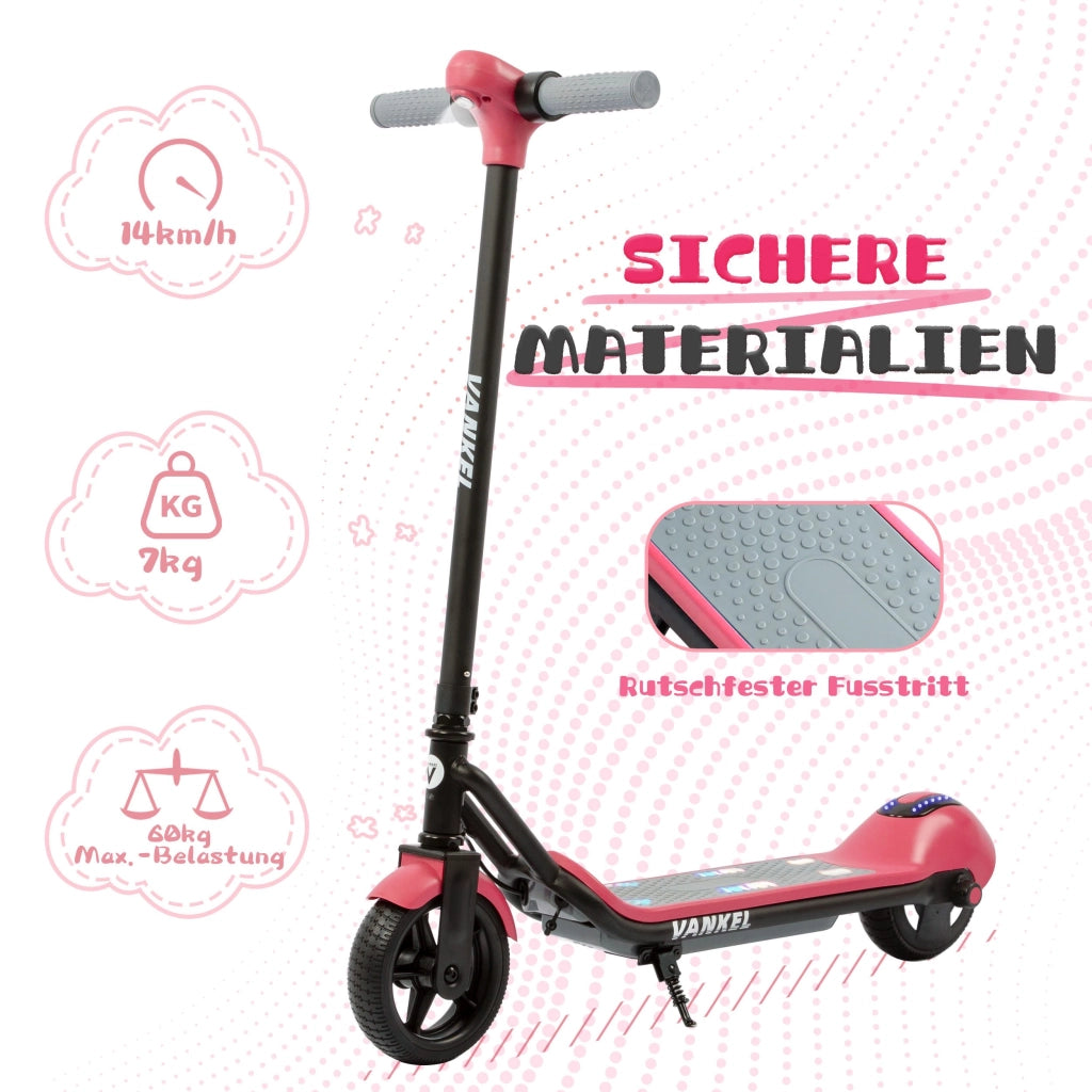 Monopattino elettrico per bambini con 3 modalità di velocità freno elettronico Bluetooth luci e display LED rosa