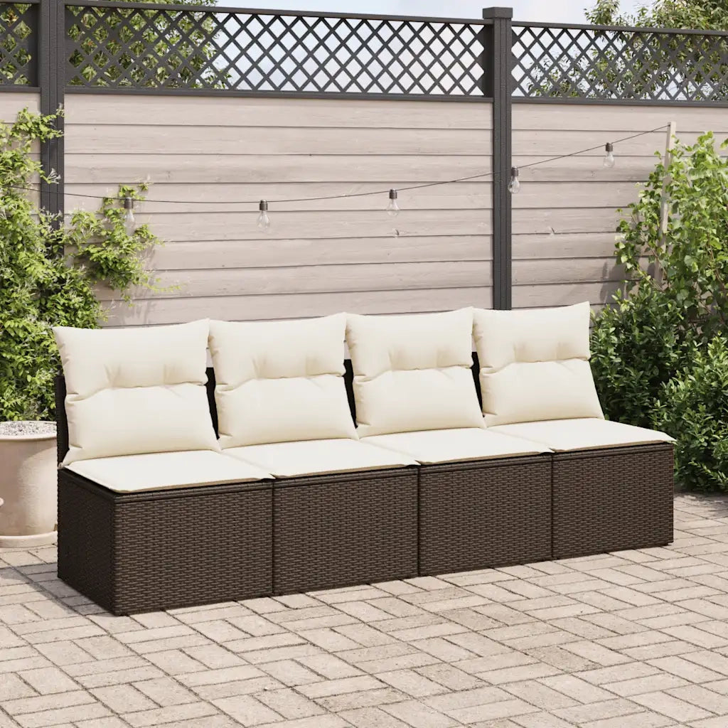 Set Divano Giardino 4 pz con Cuscini-Sofa da Giardino-Divanetto da esterno Marrone Polyrattan Acacia 103148