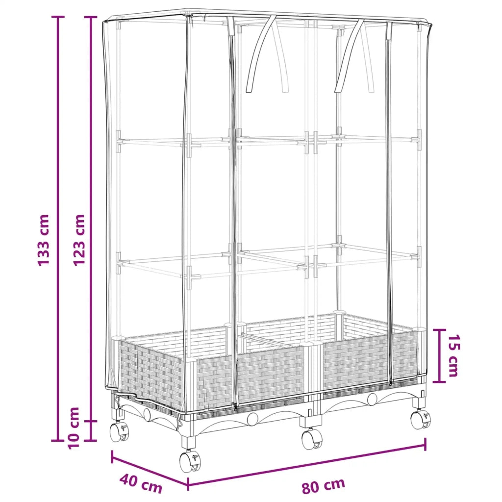 Vaso da Giardino con Copertura per Serra e Ruote 2 pz PP 3422976
