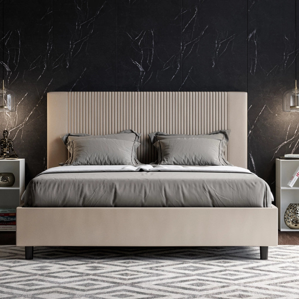 BS COM Letto matrimoniale king size contenitore imbottito 170x190 similpelle tortora