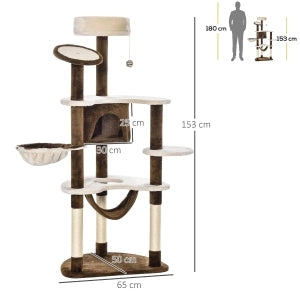 Tiragraffi per Gatti con Cuccia e Amaca 153 cm Marrone