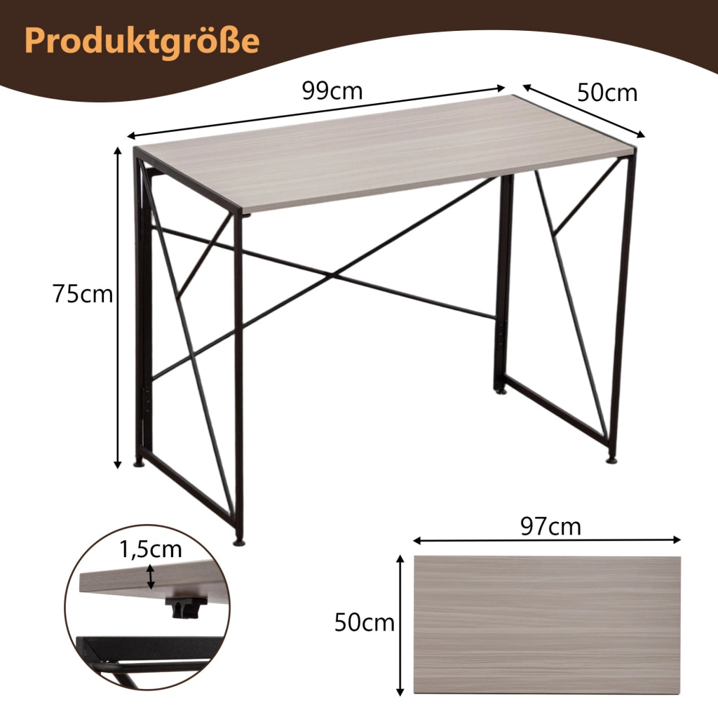 Scrivania pieghevole in MDF con finitura effetto legno, 99x50x75 cm, per piccoli spazi