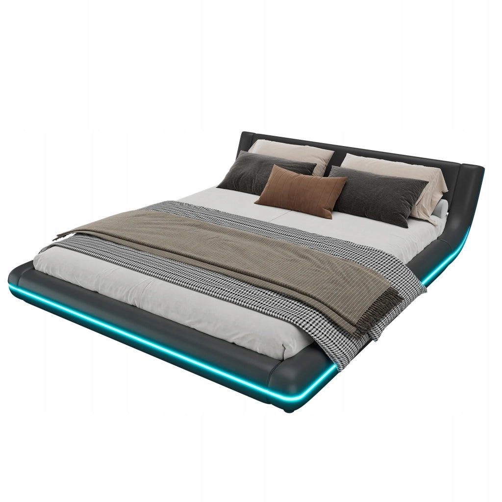 Letto basso - Xylo - 160x200 - Nero - Luci LED