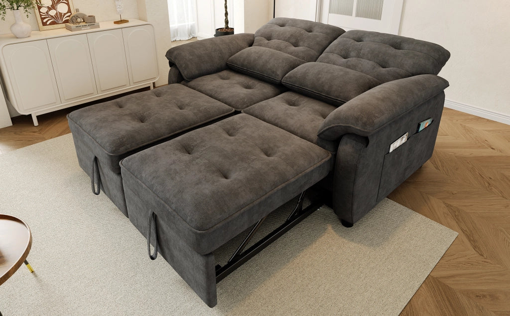 Divano letto 3 in 1 in tessuto Chenille grigio con due cuscini e schienale regolabile
