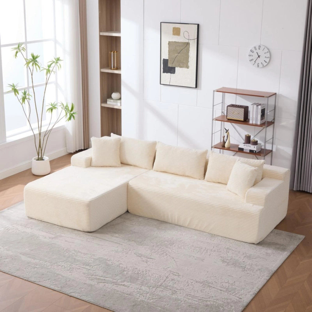 Divano compatto, divano modulare, tessuto chenille, schiuma ad alta elasticità 30D, base antiscivolo, 4 posti, beige