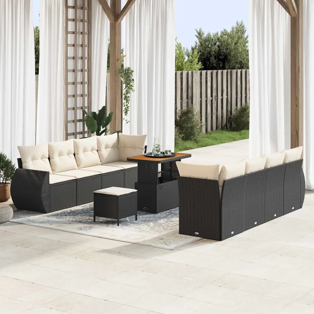 Set Divano da Giardino con cuscino 11 pcs Nero polyrattan 3361850
