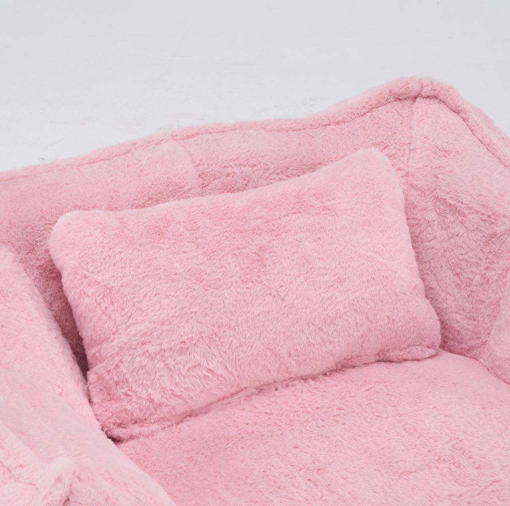 Poltrona sacco in pelliccia sintetica rosa con cuscino HAVRYA