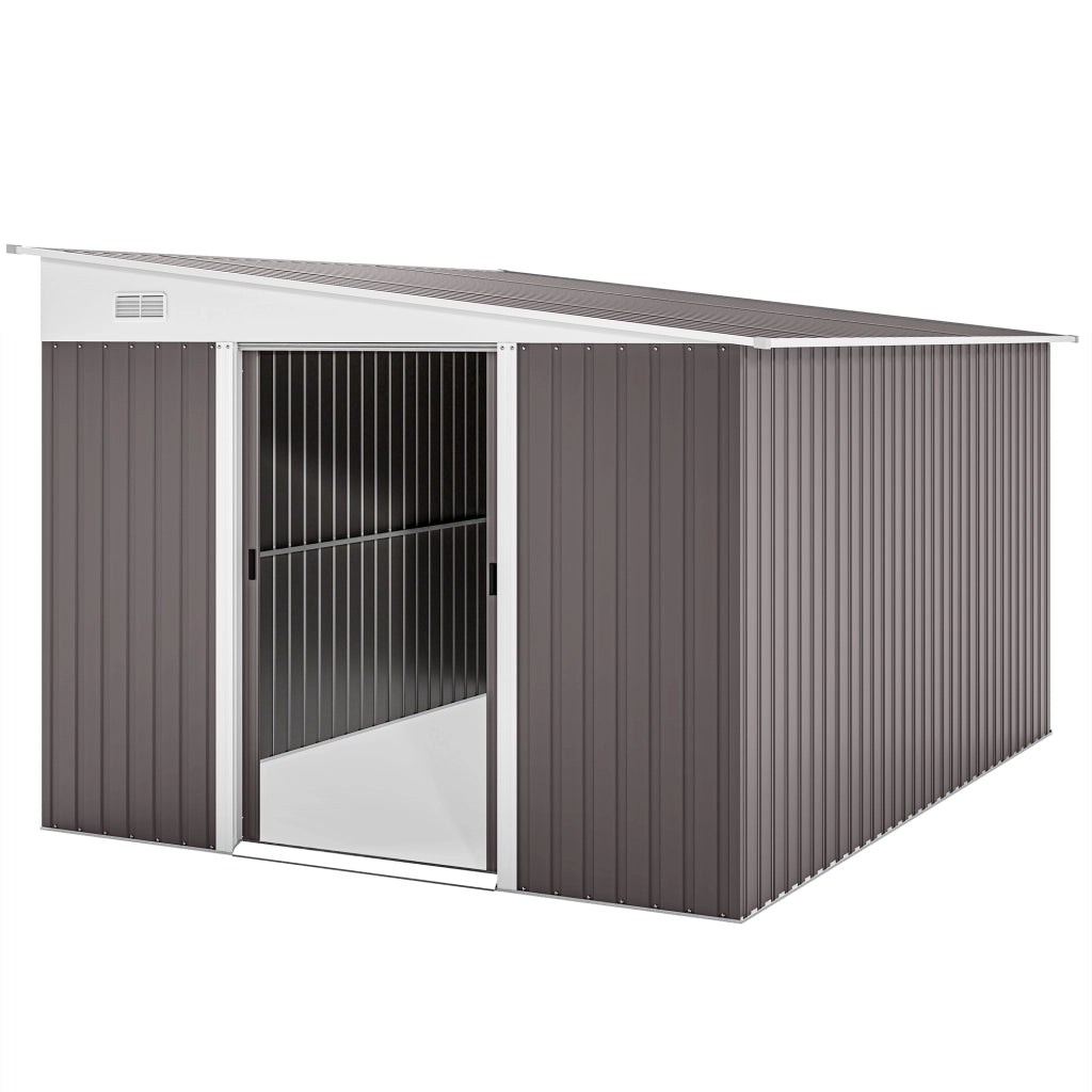 Casetta da Giardino con Porta Scorrevole, in Acciaio, 345x280.5x169-201cm, Grigio
