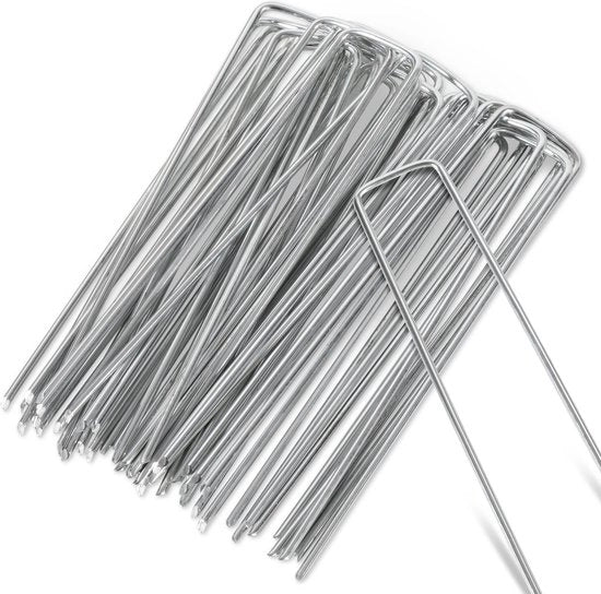 100 Pezzi di Anker per Terra - 15x2,5cm - Anello di ancoraggio in acciaio galvanizzato - Ø2,8mm - Sacchetto per erbacce - per fissare la rete di protezione, il telo di protezione, la recinzione, l'erba sintetica, le coperture - anello stabile a U