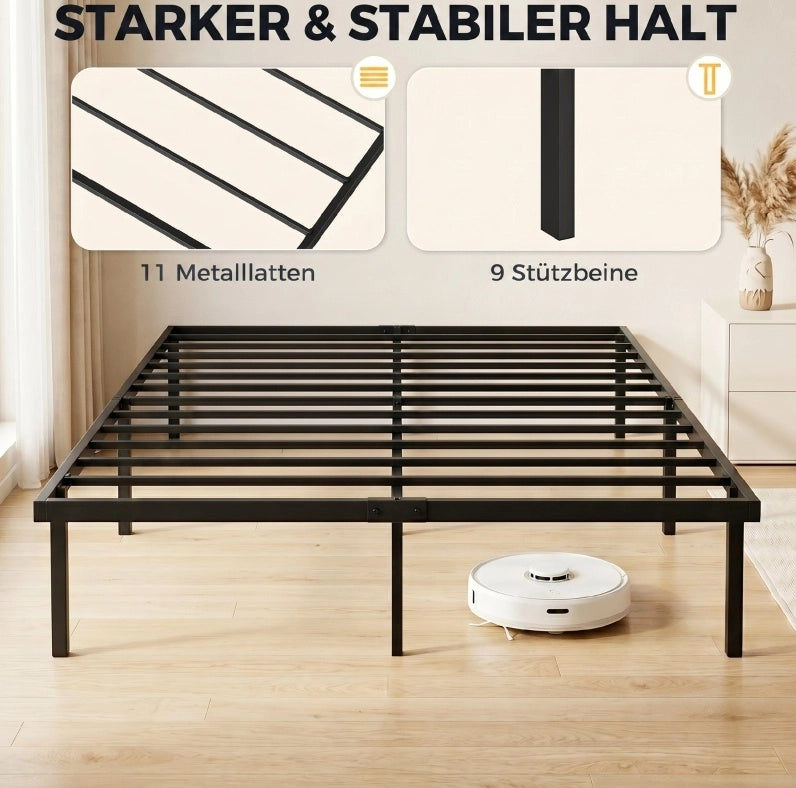 Struttura letto in metallo 140 x 200 cm con 11 doghe; spazio sottostante 31;6 cm; nera