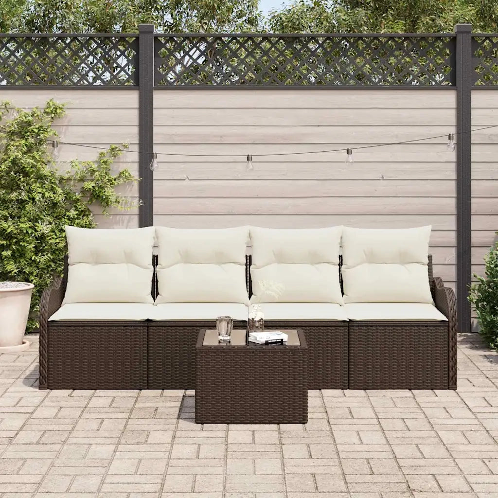 Set Divano da Giardino con cuscino 5 pcs Marrone e Crema