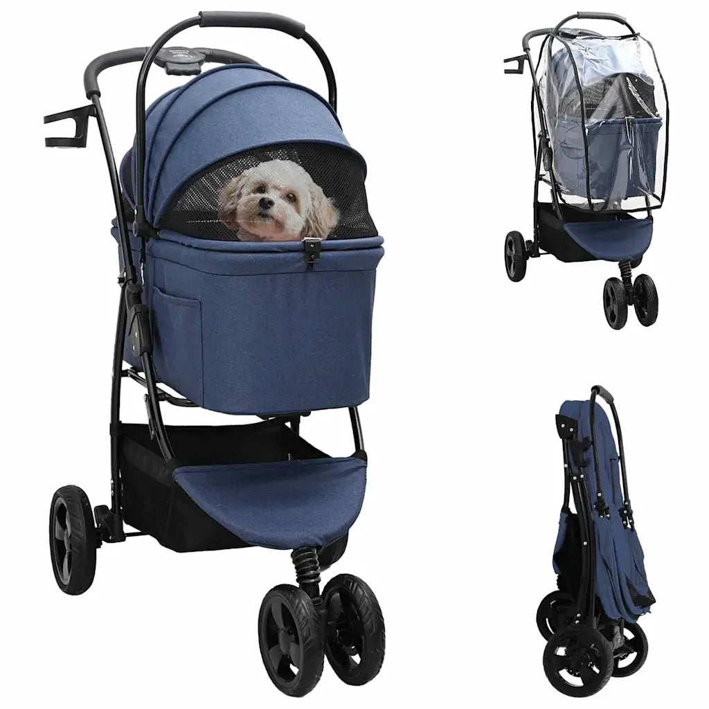 Passeggino pieghevole per animali Blu 78 x 54 x 101 cm