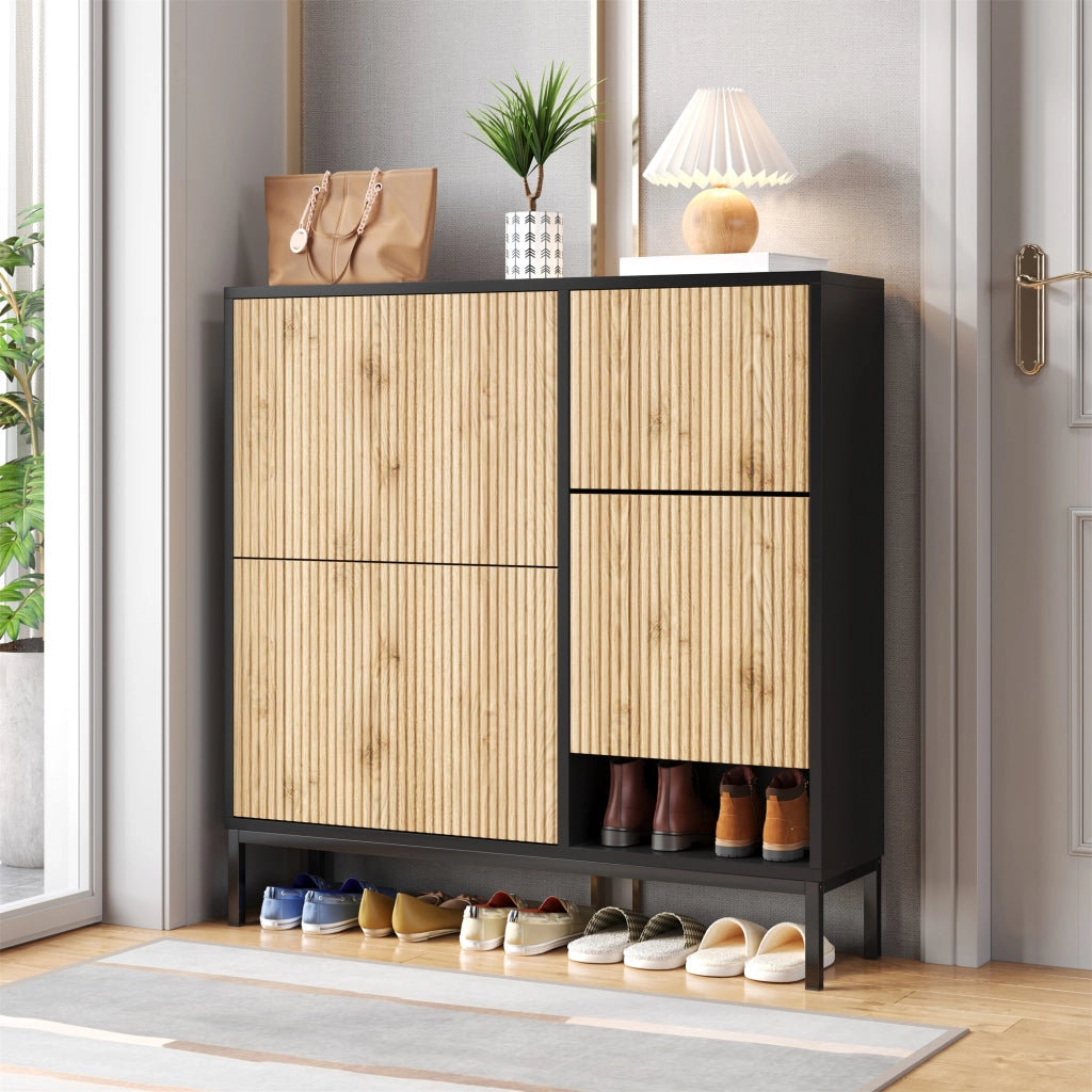 SCARPIERA con panca estraibile 100x25x100 cm MDF Nero e colore legno