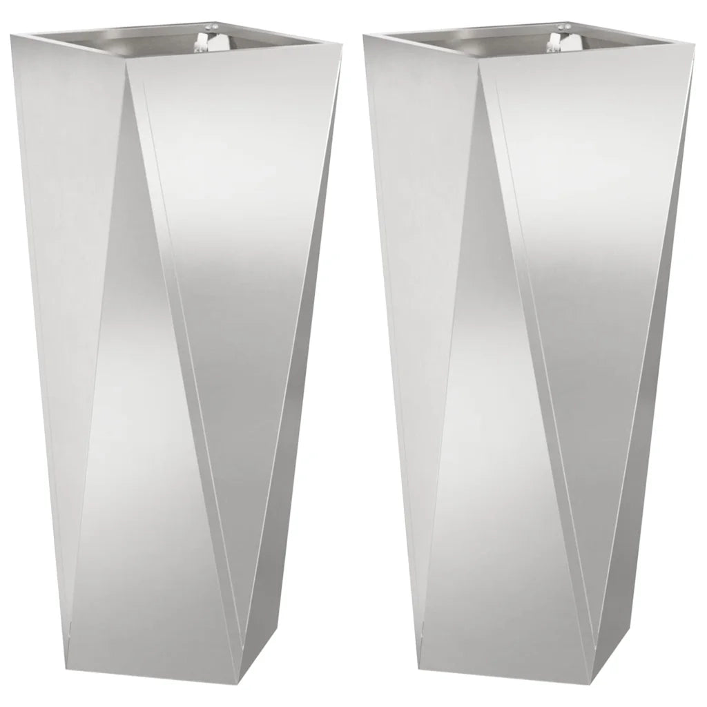 Set di 2 fioriere moderne da esterno 30 x 30 x 75 cm in acciaio inox argento 02_0053015