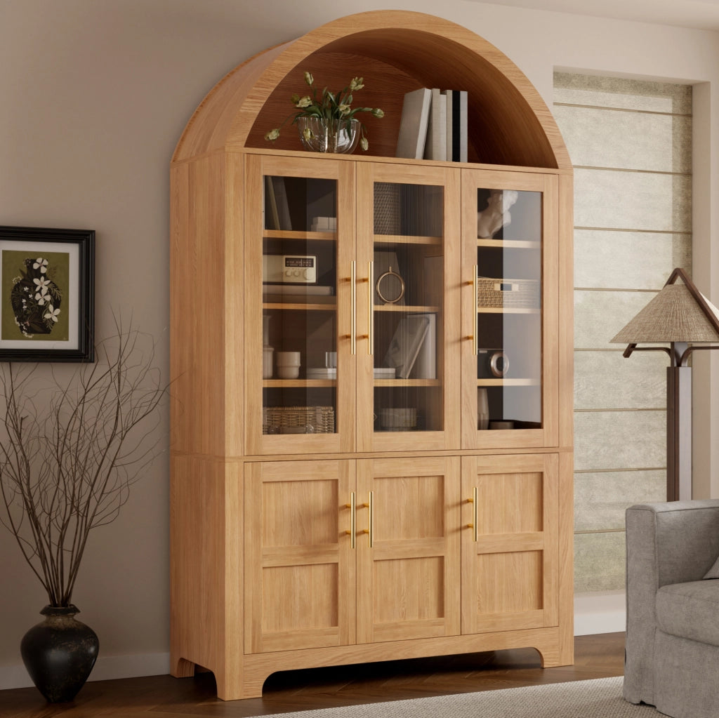 Credenza verticale 110x40x185 cm in MDF e truciolare naturale con vetrina