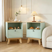 Set di 2 comodini moderni con cassetto e vano a giorno 40x40x55 cm verde chiaro