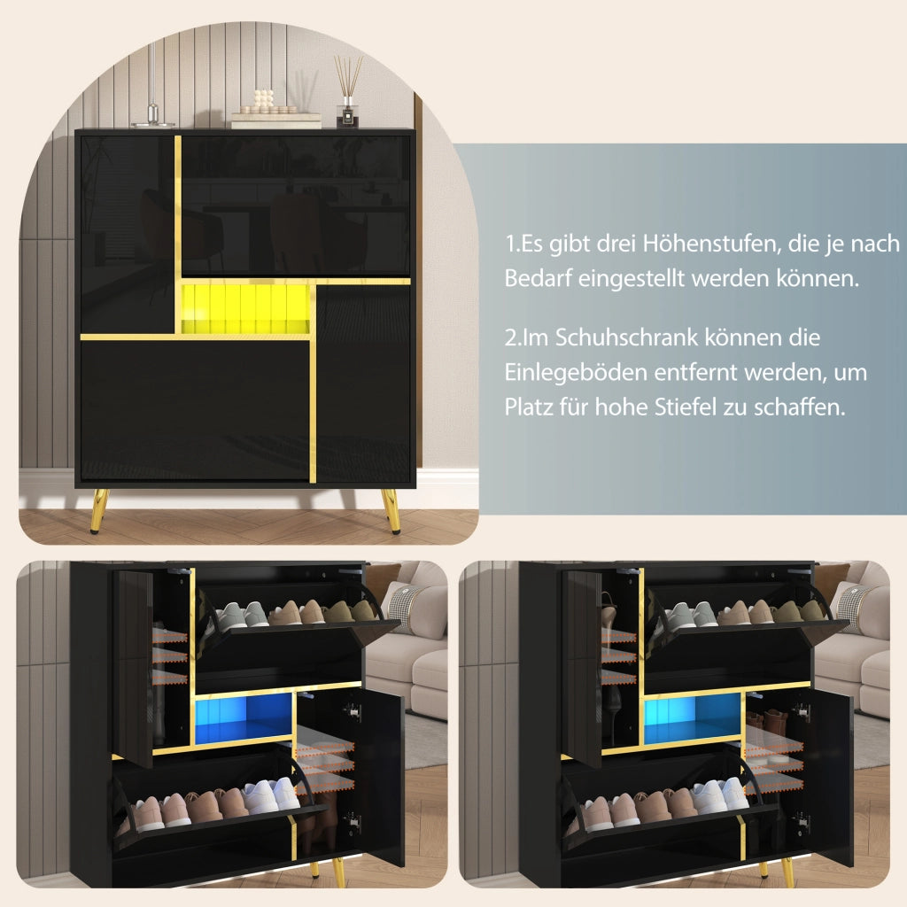 Scarpiera 2 ante con ripiani regolabili LED 16 colori controllabile tramite app nera 80 × 25 × 96 cm