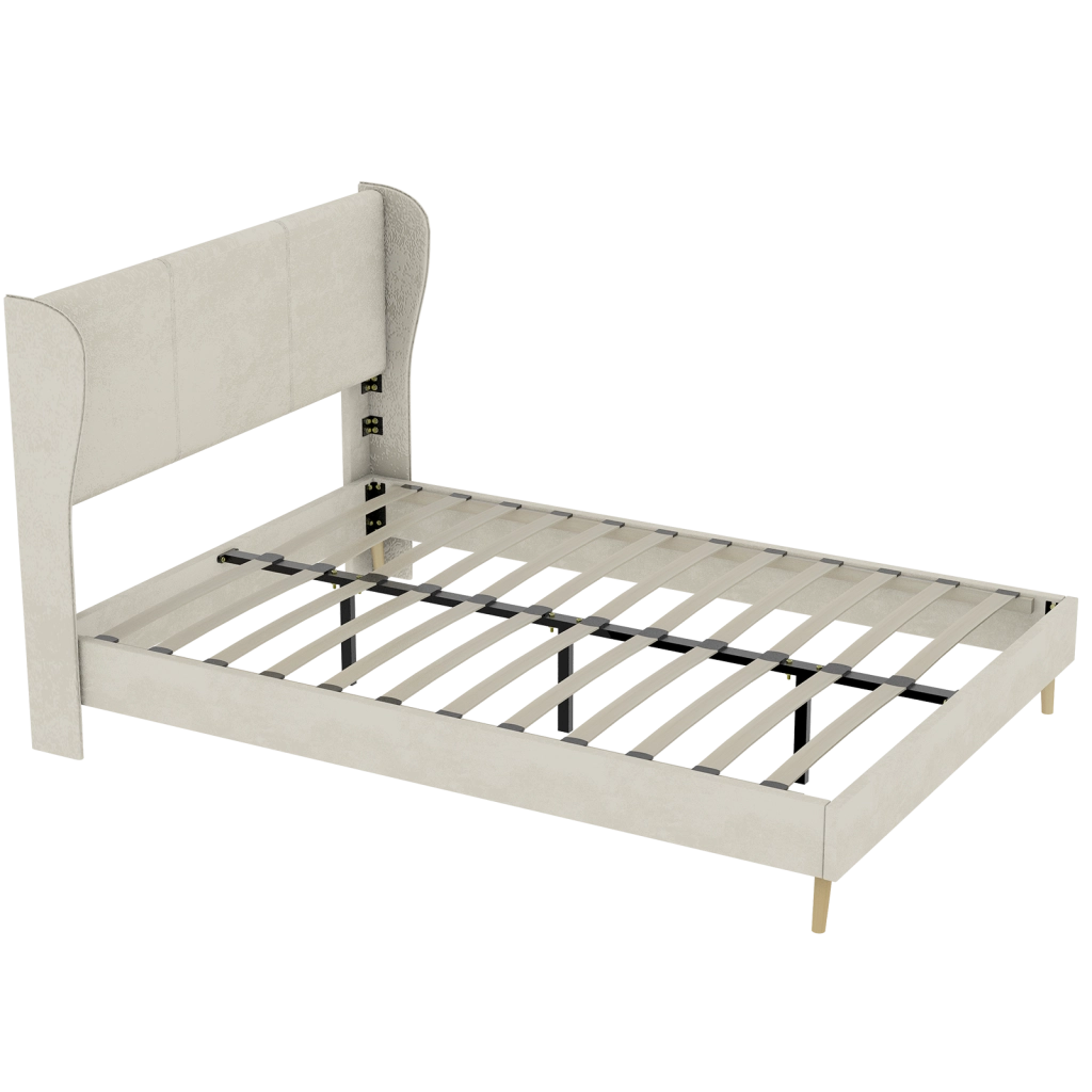 letto imbottito tessuto e metallo beige 160 x 200 cm