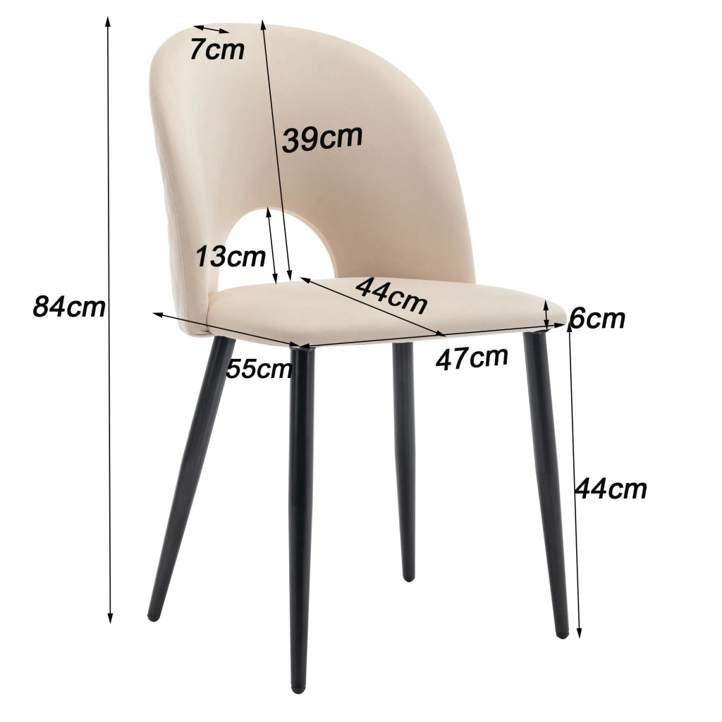 Set da pranzo moderno: tavolo 140x80 cm con piano in MDF bianco e gambe nere, 4 sedie in velluto beige con motivo a diamante e gambe regolabili