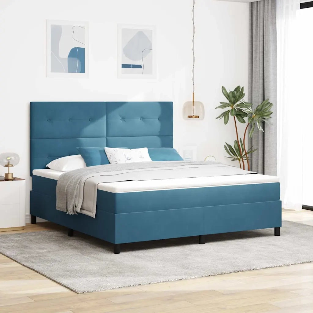 Letto a Sorgente LED Blu Scuro 180 x 200 cm Tessuto