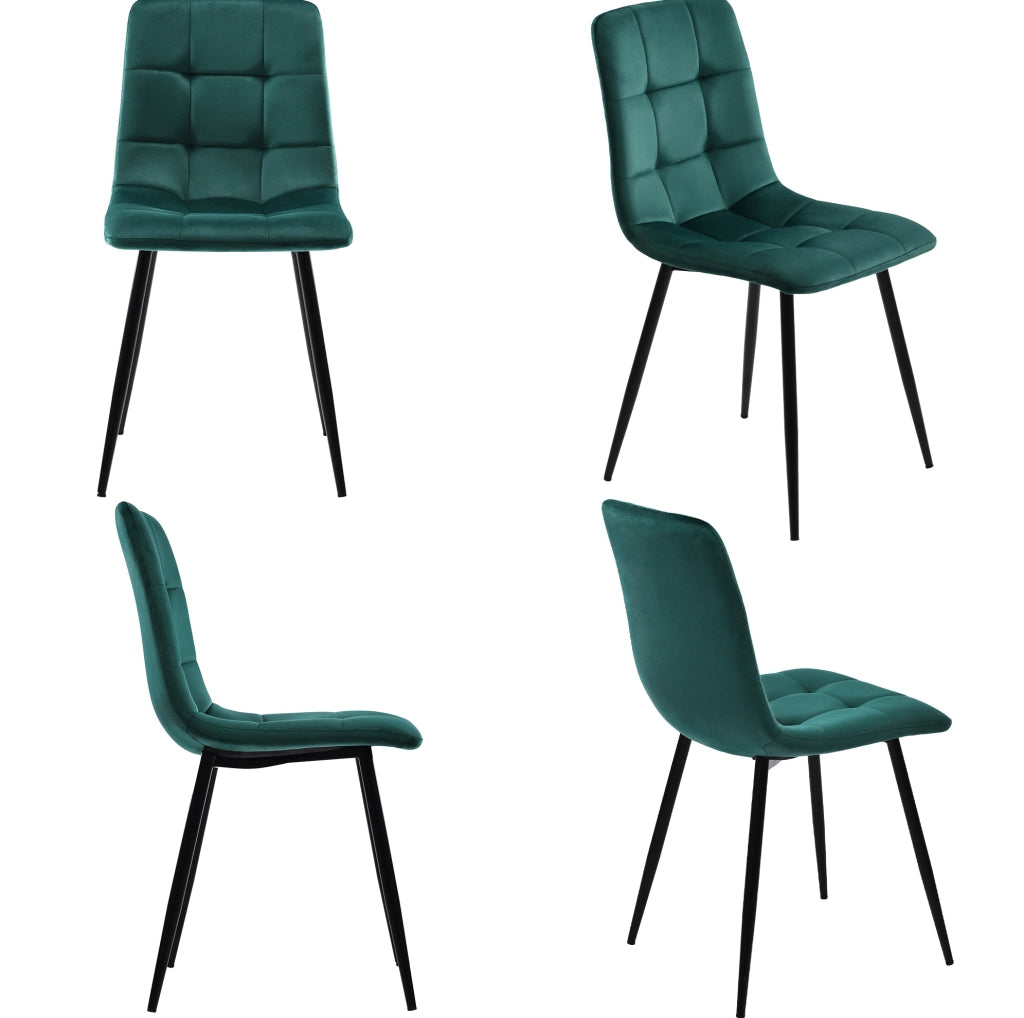 Set tavolo da pranzo 140x80 cm con 4 sedie in velluto; piano MDF effetto marmo bianco