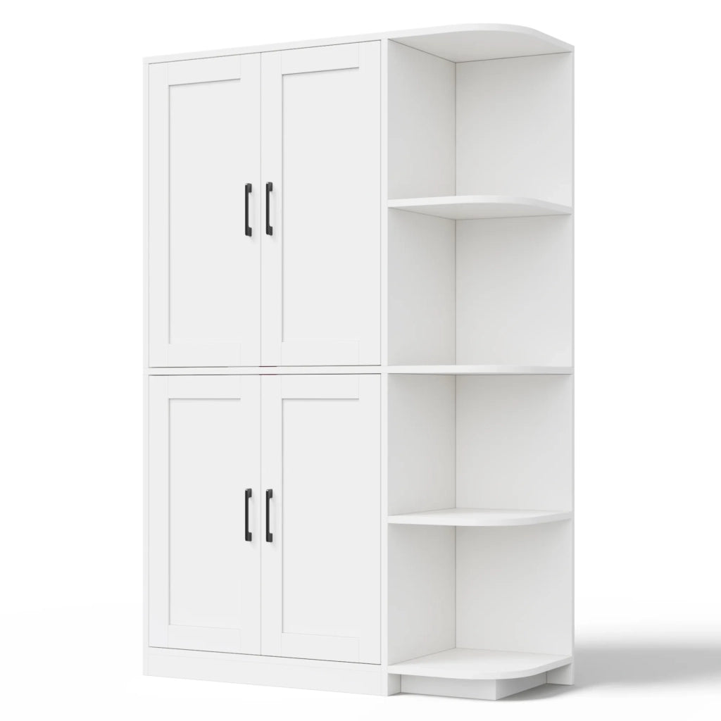 Armadio da cucina alto 103x40x163 cm, dispensa con 4 ante e 4 ripiani aperti, mensole regolabili per soggiorno e sala da pranzo