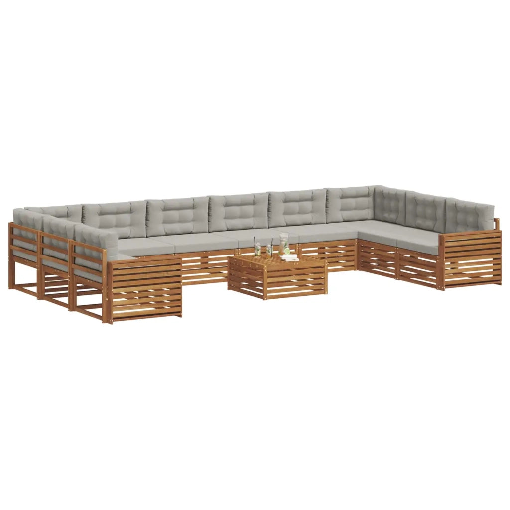 Set divani con cuscino 11 pcs Grigio Naturale e Chiaro 3374256